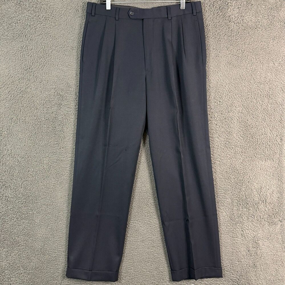 Brooks Brothers Pants Mens 34x32 Blue Classic Fit Pleated Dress Slacks Wool